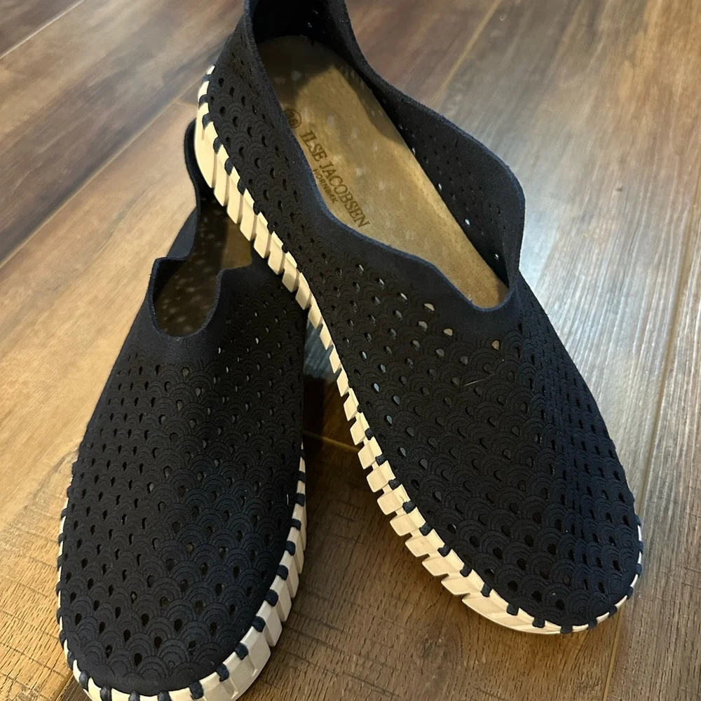 Ilse Jacobsen Blue Suede Tulip Slip On Flats‎ Laser Cut Pattern Women's Sz EU 38 - Picture 2 of 14